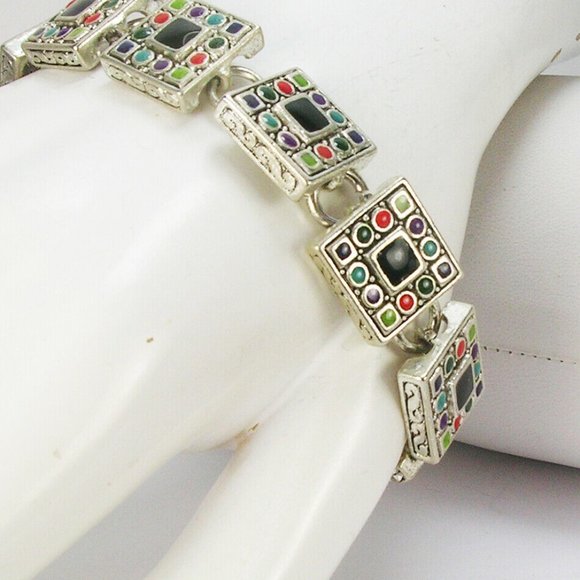 Kenneth Jay Lane Jewelry - Kenneth Jay Lane Bracelet Silver Tone Black Red Teal Enamel KJL Perfect Cdn17533